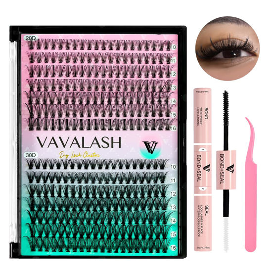 Picture of VAVALASH DIY Lash Extensions Kit Individual Cluster Lashes Kit with 280 Lash Clusters 20D+30D-0.07-D-10-16Mix, Lash Bond and Seal, Lash Applicator for DIY Eyelash Extensions at Home（Kit-20D+30D)