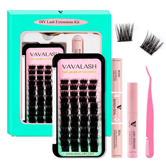 Picture of VAVALASH DIY Lash Extension Kit Individual Cluster Lashes Kit with 48 PCS 8-16mm Mix Lash Clusters Lash Bond and Seal, Lash Remover, Lash Applicator for DIY Eyelash Extensions at Home（Kit-VY6）