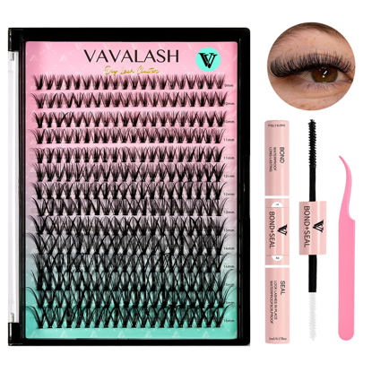 Picture of VAVALASH DIY Lash Extensions Kit Individual Cluster Lashes Kit with 280 PCS 30D-0.07-D-9-16mm Lash Clusters, Lash Bond and Seal, Lash Applicator for DIY Eyelash Extensions at Home（Kit-30D-D-9-16MIX)