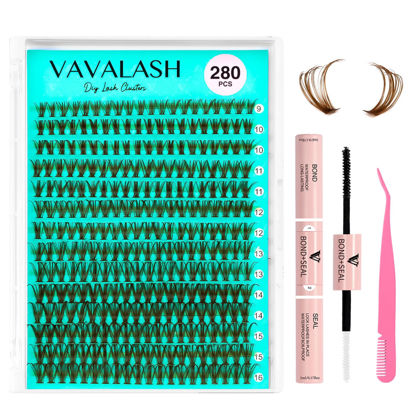 Picture of VAVALASH Brown DIY Lash Extension Kit 40D Individual Cluster Lashes Kit 0.07D-9-16mm Lash Clusters, Lash Bond and Seal, Lash Tweezer for DIY Eyelash Extension at Home（Kit-Brown-40D）