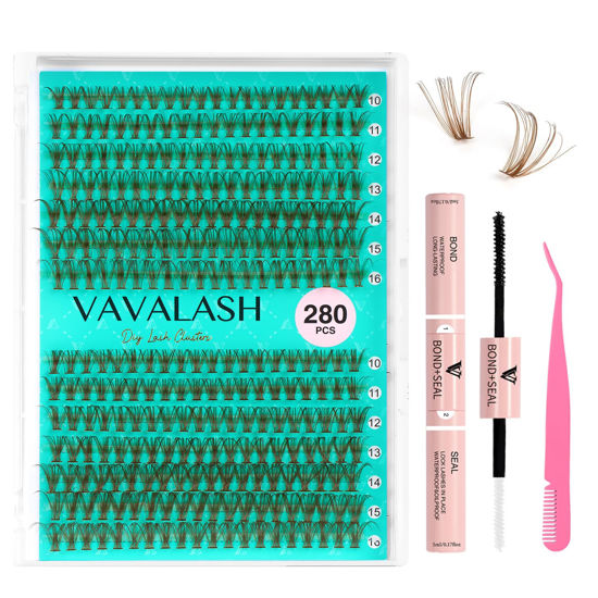 Picture of VAVALASH Brown DIY Lash Extension Kit 30D 40D Individual Cluster Lashes Kit 0.07D-10-16mm Lash Clusters, Lash Bond and Seal, Lash Tweezer for DIY Eyelash Extension at Home（Kit-Brown-30D+40D）