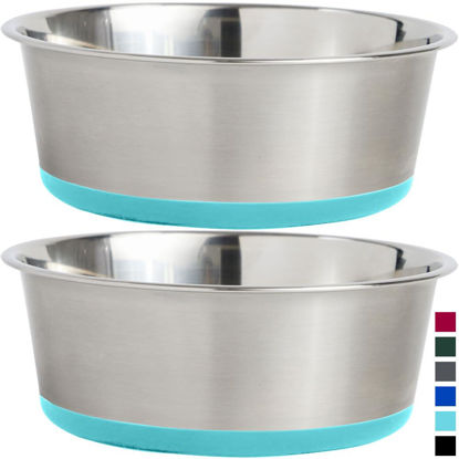 Picture of Gorilla Grip Stainless Steel Metal Dog Bowl Set of 2, Rubber Base, Heavy Duty Feeding Dishes, Food Grade BPA Free, Less Sliding, Quiet Pet Bowls for Cats and Dogs, Holds 3 Cups (24 fl oz), Turquoise