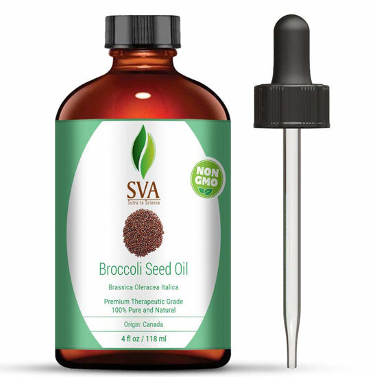 Picture of SVA Broccoli Seed Oil - 4 Fl Oz - 100% Natural Cold Pressed Broccoli Oil - for Face, Skin Care, Hair Care, Scalp Massage & Body Massage - Carrier Oil with Dropper