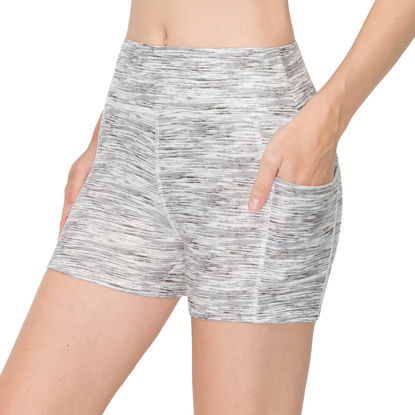 Picture of ALWAYS Women's 3" Yoga Shorts with Pockets - High Waist Premium Soft Tummy Control Workout Stretch Leggings Pants Space Dye Heather Grey XL