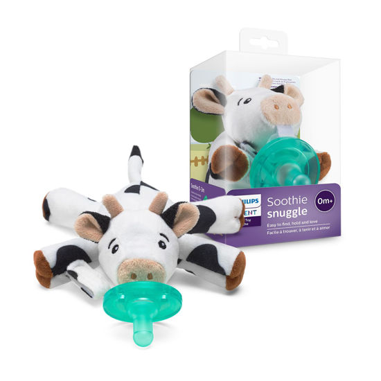 Picture of Philips Avent Soothie Snuggle Pacifier Holder with Detachable Pacifier, 0m+, Cow, SCF347/05