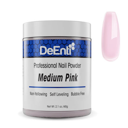 Picture of DeEnti Acrylic Nail Powder, 2oz Medium Pink Acrylic Powder Dip for Nails, Long Lasting Salon Quality, Bubble Free Professional Nail Powder for Manicure, Nail Art, Fake Nails, Nail Carving & Extensions