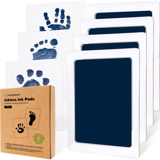 Picture of 4-Pack Inkless Hand and Footprint Kit - Ink Pad for Baby Hand and Footprints - Dog Paw Print Kit,Dog Nose Print Kit - Baby Footprint Kit, Clean Touch Baby Foot Printing Kit, Handprint Kit (Navy, L)