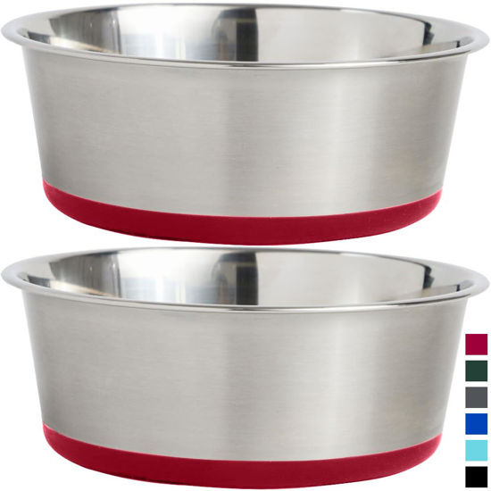 Picture of Gorilla Grip Stainless Steel Metal Dog Bowl Set of 2, Rubber Base, Heavy Duty, Rust Resistant, Food Grade BPA Free, Less Sliding, Quiet Pet Bowls for Cats and Dogs, Holds 3 Cups (24 fl oz), Red