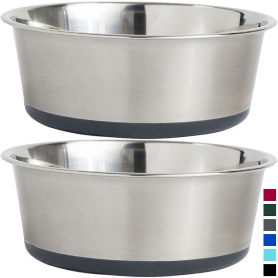 Picture of Gorilla Grip Stainless Steel Metal Dog Bowl Set of 2, Rubber Base, Heavy Duty Feeding Dishes, Food Grade BPA Free, Less Sliding, Quiet Pet Bowls for Cats and Dogs, Holds 3 Cups (24 fl oz), Gray