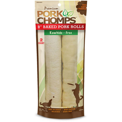 Picture of Pork Chomps Baked Pork Skin Dog Chews, 8-inch Rolls, 2 Count