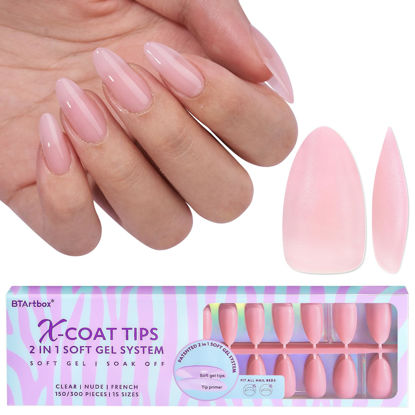 Picture of BTArtbox XCOATTIPS Natural Nail Tips -Medium Almond Press On Nails Pink, Long Lasting Soft Gel Nails False Nail, Soak Off Acrylic Fake Nails Extensions for Nail Art DIY Women Gifts