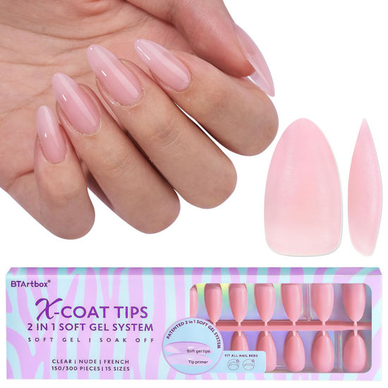 Picture of BTArtbox XCOATTIPS Natural Nail Tips -Medium Almond Press On Nails Pink, Long Lasting Soft Gel Nails False Nail, Soak Off Acrylic Fake Nails Extensions for Nail Art DIY Women Gifts