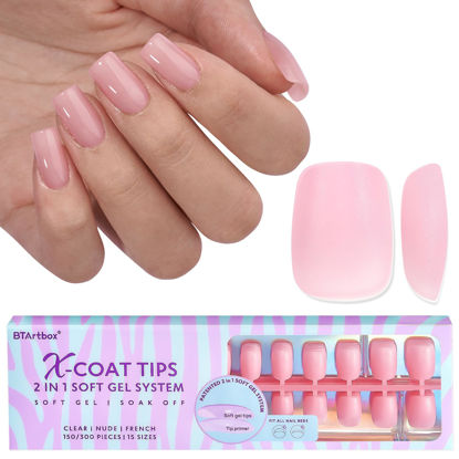 Picture of BTArtbox XCOATTIPS Natural Nail Tips -Short Square Press On Nails Pink, Long Lasting Soft Gel Nails False Nail, Soak Off Acrylic Fake Nails Extensions for Nail Art DIY Women Gifts