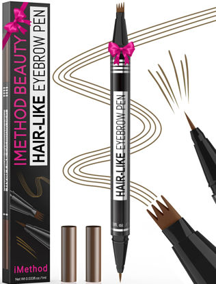 Picture of iMethod Microblading Eyebrow Pen - Eyebrow Pencil Magical 2-in-1 Dual-Ended Eye Brow Pencils for Women with 4-Fork-Tip & Ultra Precise Brush-Tip Create Natural Hair-Like Brows, Last All-Day, Brown