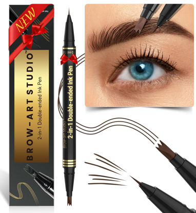 Picture of iMethod Microblading Eyebrow Pencil - Brow Pencil 2-in-1 Dual-Ended Eyebrow Pen with 3-Prong Micro-Fork-Tip Applicator and Precise Brush-Tip Creates Natural-Looking Brows, Stay on All Day, Dark Brown