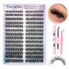 Picture of Pawotence Lash Clusters Kit Cat Eye Lash Extension Kit DIY 9-16mm Cluster Eyelash Extensions Kit 40D Individual Lashes with Lash Bond and Seal, Lash Tweezers for Self Use (Fox 40D, 9-16mm, Kit)