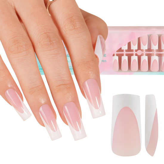 Picture of Misssix Deep French Gel Nail Tips, 150Pcs French Tip Press on Nails Long Square Pink, No Need to File 3 in 1 Tips Pre-lasting, Fake Nails for Nail Art DIY 15 Sizes