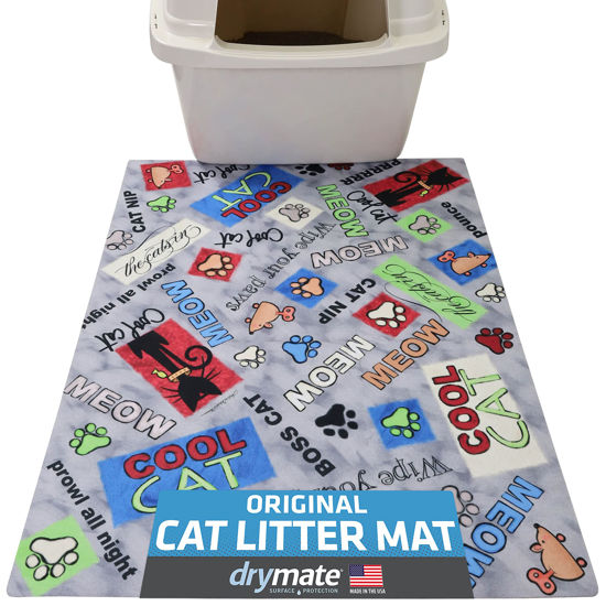 Picture of Drymate Original Cat Litter Mat, Contains Mess from Box for Cleaner Floors, Urine-Proof, Soft on Kitty Paws -Absorbent/Waterproof- Machine Washable, Durable (USA Made) (20”x28”)(Cool Cat Grey)