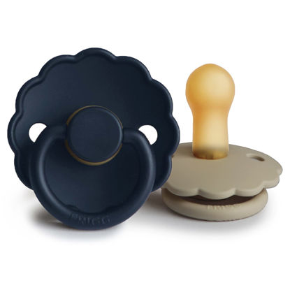 Picture of FRIGG Daisy Natural Rubber Baby Pacifier | Made in Denmark | BPA-Free (Dark Navy/Sandstone, 6-18 Months) 2-Pack