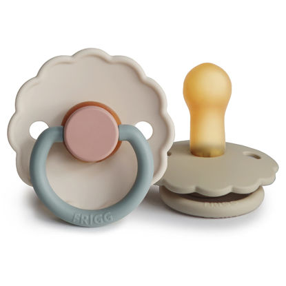 Picture of FRIGG Daisy Natural Rubber Baby Pacifier | Made in Denmark | BPA-Free (Cotton Candy/Sandstone, 6-18 Months) 2-Pack