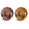 Picture of FRIGG Daisy Natural Rubber Baby Pacifier | Made in Denmark | BPA-Free (Rose Gold/Honey Gold, 6-18 Months) 2-Pack