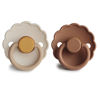 Picture of FRIGG Daisy Natural Rubber Baby Pacifier | Made in Denmark | BPA-Free (Chamomile/Peach Bronze, 6-18 Months) 2-Pack