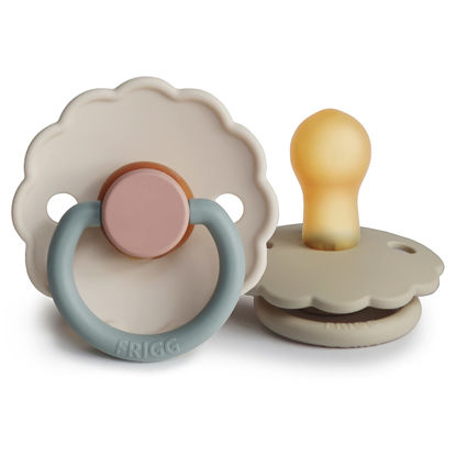 Picture of FRIGG Daisy Natural Rubber Baby Pacifier | Made in Denmark | BPA-Free (Cotton Candy/Sandstone, 0-6 Months) 2-Pack