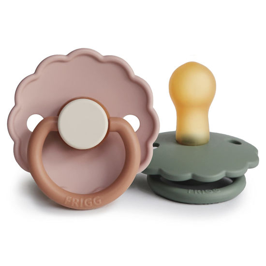 Picture of FRIGG Daisy Natural Rubber Baby Pacifier | Made in Denmark | BPA-Free (Biscuit/Lily Pad, 0-6 Months) 2-Pack