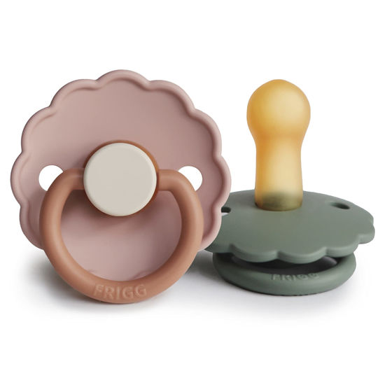 Picture of FRIGG Daisy Natural Rubber Baby Pacifier | Made in Denmark | BPA-Free (Biscuit/Lily Pad, 6-18 Months) 2-Pack