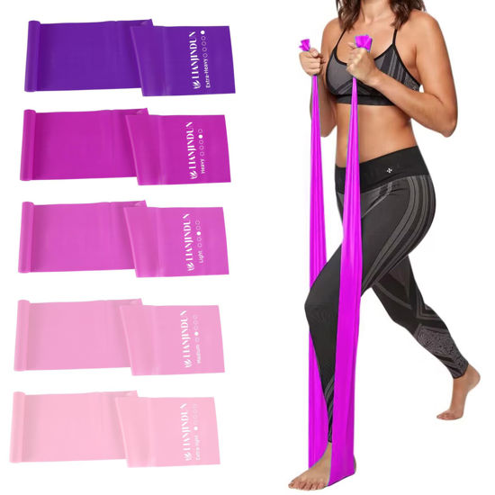 Picture of 5 Pcs Professional Resistance Bands. Latex-Free, Work Out Bands, Stretch Bands for Working Out Women or Men, Exercise Bands Set for Physical Therapy (Gradient Pink Set (5-30lbs))