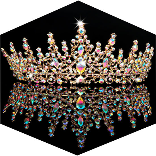 Picture of TOBATOBA AB Gold Crown for Women Wedding Tiara for Bride Queen Crown Crystal Tiaras and Crowns for Women Royal Princess Quinceanera Headpieces for Birthday Prom Pageant Halloween Cosplay Accessories