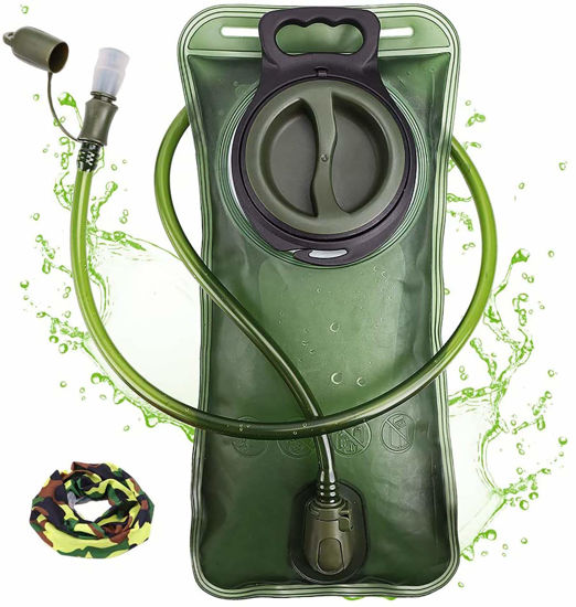 Picture of Hydration Bladder, 2L Water Bladder for Hiking Backpack Leak Proof Water Reservoir Storage Bag, 2 Liter BPA-Free Water Pouch Hydration Pack Replacement for Camping Cycling Running, Military Green