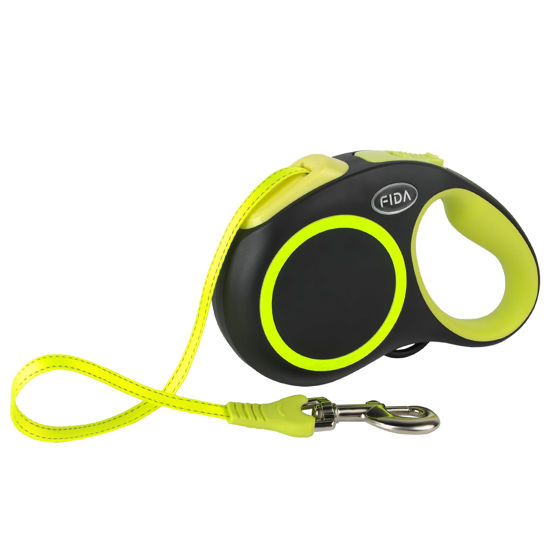 Picture of Fida Retractable Dog Leash, Reflective 16ft Heavy Duty Pet Walking Leash for Small/Medium Dog up to 26 lbs, Tangle Free. One-Hand Brake (Small, Neon Yellow)