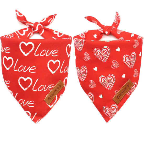 Picture of Realeaf Valentines Day Dog Bandanas 2 Pack, Reversible Love Pet Scarf for Boy and Girl, Premium Durable Fabric, Heart Bandana for Small Medium Large and Extra Large Dogs (X-Large)