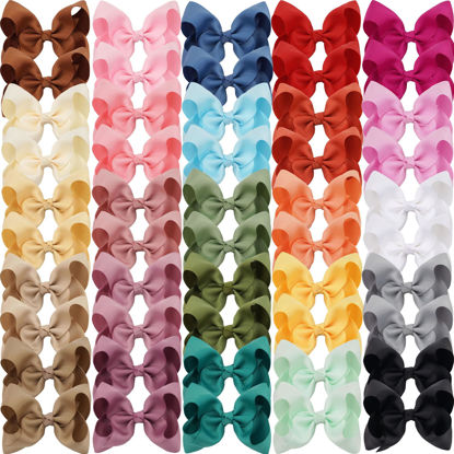 Picture of CÉLLOT 50 Pieces 4.5 Inch Hair Bows for Girls Clips Grosgrain Ribbon Boutique Hair Bow Alligator Clips For Girls Teens Toddlers Kids in Pairs