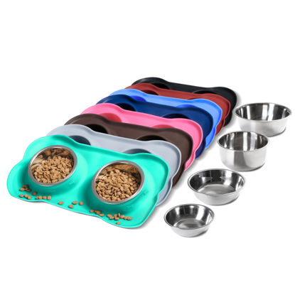 Picture of Hubulk Pet Dog Bowls 2 Stainless Steel Dog Bowl with No Spill Non-Skid Silicone Mat + Pet Food Scoop Water and Food Feeder Bowls for Feeding Small Medium Large Dogs Cats Puppies (Small, Mint Green)