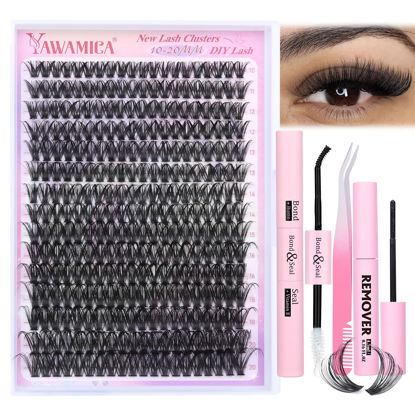 Picture of DIY Lash Extension Kit 300pcs Individual Lashes Clusters Eyelash Extension Kit 10-20mm 50D Lash Clusters with Lash Bond and Seal and Lash Remover Lash Applicator DIY Lash Kit at Home by Yawamica