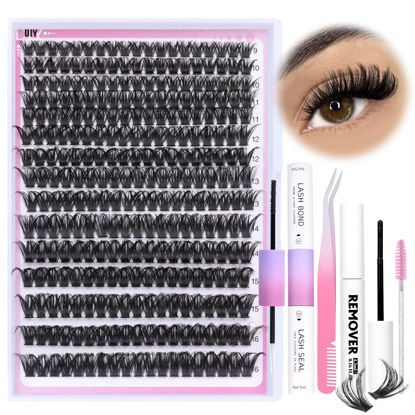 Picture of Fluffy Lash Extension Kit Thick Volume Lash Clusters 80D 9-16mm Individual Lashes Kit 300pcs with Bond and Seal and Lash Remover and Lash Applicator DIY Eyelash Extension Kit for Beginners by Yawamica