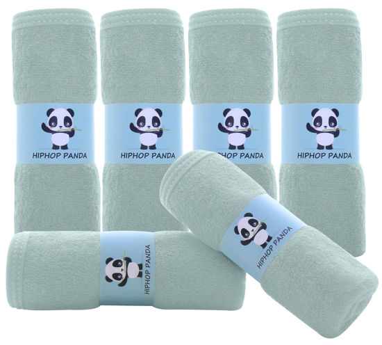 Picture of HIPHOP PANDA Baby Washcloths, Rayon Made from Bamboo - 2 Layer Ultra Soft Absorbent Newborn Bath Face Towel - Reusable Baby Wipes for Delicate Skin - Green, 6 Pack