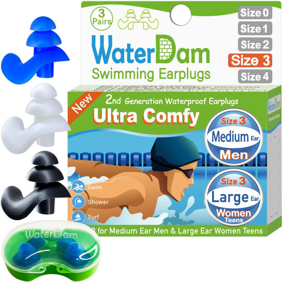 Picture of WaterDam Swimming Ear Plugs Great Waterproof Ultra Comfy Earplugs Prevent Swimmer's Ear