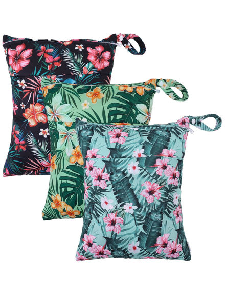 Picture of babygoal Wet Bags 3 Pack, Waterproof Travel Dry Bags for Baby Diapers, Beach, Pool, Gym, Swimsuits, Food Storage and Wet Clothes-Hawaii Flower Design