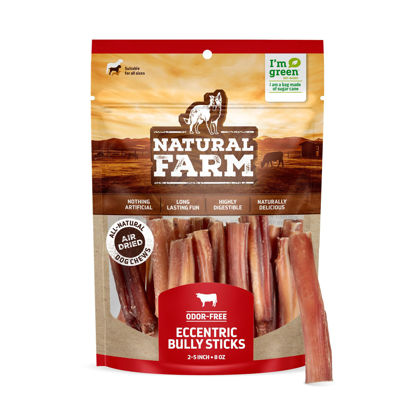 Picture of Natural Farm Odor Free Eccentric Bully Sticks (2-5 Inch, 8 Ounces Bag) for Small & Medium Dogs - 100% Beef Chews for Pups, Non-GMO, Grain-Free, Fully Digestible Long Lasting Dog Treats