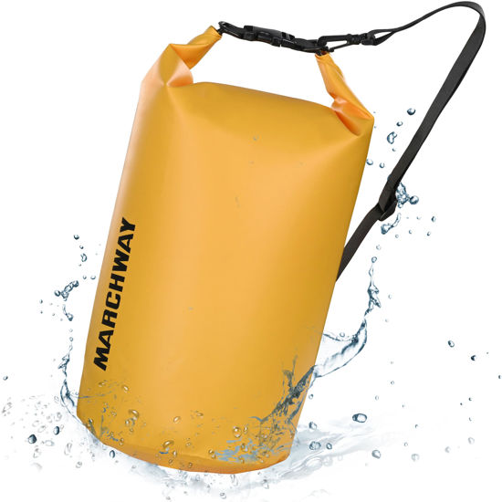 Picture of MARCHWAY Floating Waterproof Dry Bag Backpack 5L/10L/20L/30L/40L, Roll Top Sack Keeps Gear Dry for Kayaking, Rafting, Boating, Swimming, Camping, Hiking, Beach, Fishing (Deep Yellow, 10L)