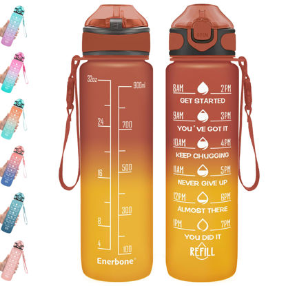 Picture of Enerbone 32 oz Drinking Water Bottle with Times to Drink and Straw, Motivational with Carrying Strap, Leakproof BPA & Toxic Free, Ensure You Drink Enough Water for Fitness Gym Outdoor