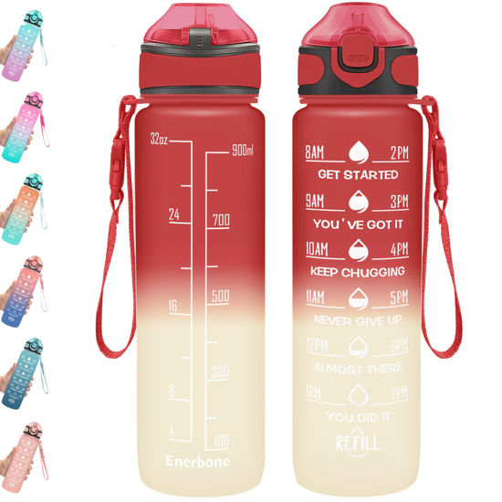 Picture of Enerbone 32 oz Drinking Water Bottle with Times to Drink and Straw, Motivational with Carrying Strap, Leakproof BPA & Toxic Free, Ensure You Drink Enough Water for Fitness Gym Outdoor