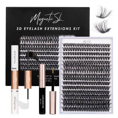 Picture of DIY Lash Extensions Kit 320pcs Individual Lashes Clusters 60D 80D D Curl Eyelash Extension Kit with Applicator and Lash Bond&Seal,Clusters Lash Glue Remover For False Eyelash Mix 10-16mm (60D+80D KIT)