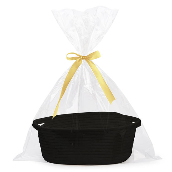 Picture of Pro Goleem Small Woven Basket with Gift Bags and Ribbons Durable Baskets for Gifts Empty Small Rope Basket for Storage 12"X 8" X 5" Baby Toy Basket with Handles, Black