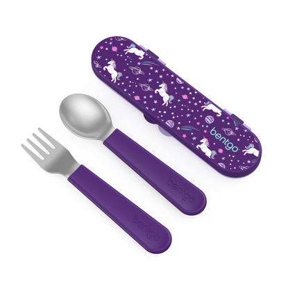 Picture of Bentgo® Kids Stainless Steel Utensil Set - Reusable Fork, Spoon & Storage Case - High-Grade BPA-Free Stainless Steel, Easy-Grip Handles, Dishwasher Safe for School Lunch, Travel & Outdoors (Unicorn)