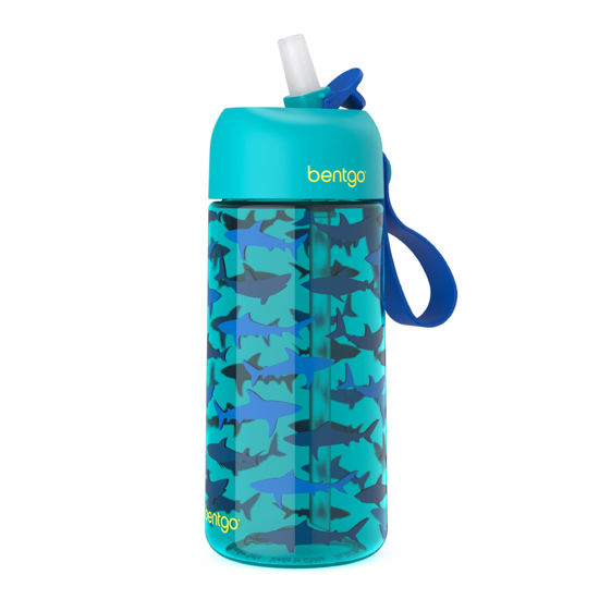 Picture of Bentgo Kids Water Bottle - Leak-Proof, Durable Tritan, BPA-Free 15 oz. Cup for Kids/Toddlers Ages 3+ - Flip-Up Straw & Dishwasher Safe for School, Sports, Daycare & Camp (Sharks)