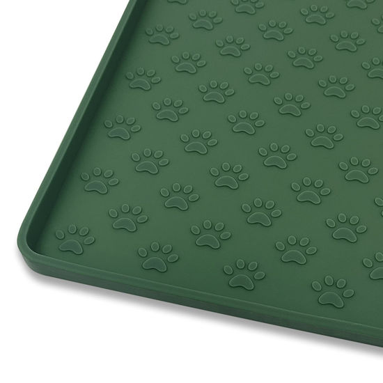 Picture of Ptlom Pet Placemat for Dog and Cat, Waterproof Silicone Pet Feeding Bowl Mats for Food and Water, Small Medium Large Dogs Mat Prevent Residues from Spilling to Floor, Hunter Green, 18" 12"